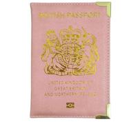 StoneMaxi UK British Passport Holder PU Leather Travel Wallet with Gold Embossed Design (Pink)