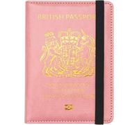 StoneMaxi UK British Passport Holder PU Leather Travel Wallet with Gold Embossed Design (Pink-Strap)