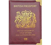 StoneMaxi UK British Passport Holder PU Leather Travel Wallet with Gold Embossed Design (Wine Red)