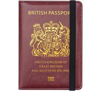 StoneMaxi UK British Passport Holder PU Leather Travel Wallet with Gold Embossed Design (Wine Red-Strap)