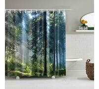 StoneMaxi Waterproof 180 x 180 Polyester Bathroom Shower Curtain Print Fabric With 12 Hooks, Multiple Designs Landscape with Anti-Mould Proof Resistant Machine Washable (Forest)