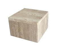 StonePlus Natural Marble Ring Jewelry Box Cotton Swab Storage Box with Lid Storage Box (Travertine)