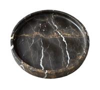 StonePlus Natural Marble Vanity Tray, Perfume Jewelry Tray, Round Ottoman Tray for Drinks, Coffee Table, Home Decorative (Portoro Black, 9.84Dx1.18H)