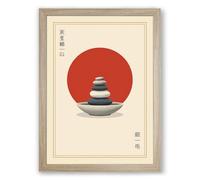 Stones and Circle Minimalist Framed Wall Art Print A4 (29.7×21cm) Oak, Wall Decor for Living Room, Bedroom, Office & Home, Ready to Hang, Art Gift