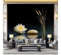 Stones and Floral Garden Theme Photo Mural - 200 x 140 cm Non-Woven Premium Fleece Wall Mural - High Definition Art Print Teen Bedroom Decoration Environmental Friendly Black Photo Wallpaper