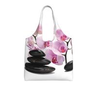 Stones And Pink Orchid,Reusable Tote Bags Grocery Bags Large Capacity Canvas Shopping Shoulder bag