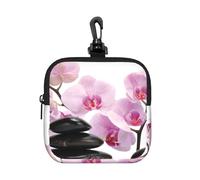 Stones and Pink Orchid, Square Zipper Storage Bag, Neoprene Coin Purse, Small Wallets, Change Pouch, Change Purse