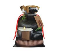 (Stones And Spa Oil On The Wood Near A Pond) Burlap Gift Bags With Drawstring, S Size Holiday Present Goody Bags For Xmas Party