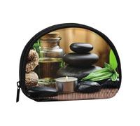 Stones and Spa Oil On The Wood Near A Pond Print Portable Mini Storage Bag Shell Shaped Wallet Small Coin Wallet Shell Storage Bag