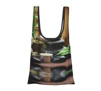 Stones and Spa Oil On The Wood Near A Pond Print Reusable, Foldable,Washable Grocery Bags Foldable in A Pouch Eco Tote Shopping Bag,Daily Shopping Loading