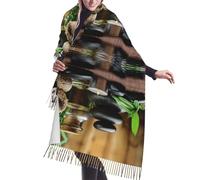 Stones And Spa Oil On The Wood Near A Pond Print Soft Women'S Cashmerette Fringed Scarf Cape Fall And Winter Cashmere Shawl Warm Wrap