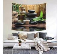 Stones And Spa Oil On The Wood Near A Pond Print Tapestry, Living Room And Bedroom Decoration Tapestry,Suitable For Wall Decoration,Art Tapestry Dorm Decor Picnic Mat(60x51 Inches)