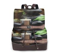 Stones and Spa Oil On The Wood Near A Pond Print Women Fashion Backpack Ladies Pu Leather Backpacks Handbag Waterproof Rucksack Travel Backpack with Flap