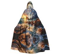 Stones Blue Sea Ocean Sunrise Mountain Adult Halloween Party Cloak-Stylish Pumpkin Theme Hooded Wizard Robe Cosplay Costumes