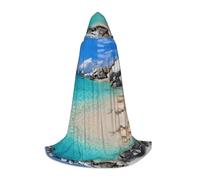 Stones Blue Sea Ocean Sunrise Mountain Hooded Cape For Teenagers Witch Vampire Cosplay Party Halloween Christmas Printed Long Cloak