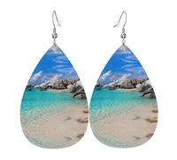 Stones Blue Sea Ocean Sunrise Mountain Leather Earring For Women Teardrop Dangle Printed Fashion Accessories Daily Wear Party