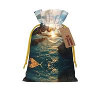 Stones Blue Sea Ocean Sunrise Mountain Print Drawstring Pouches For Gifts,Reusable Fabric Gift Bags,For Holiday And Party Presents