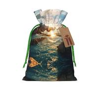 Stones Blue Sea Ocean Sunrise Mountain Print Drawstring Pouches For Gifts,Reusable Fabric Gift Bags,For Holiday And Party Presents