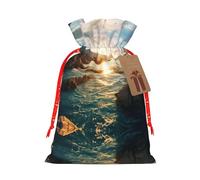 Stones Blue Sea Ocean Sunrise Mountain Print Drawstring Pouches For Gifts,Reusable Fabric Gift Bags,For Holiday And Party Presents