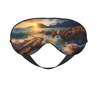 Stones Blue Sea Ocean Sunrise Mountain Print Eye Mask,Silk-Like Sleep Mask,Night Sleeping Mask for Men Women,for Sleep Relaxation