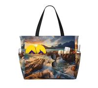Stones Blue Sea Ocean Sunrise Mountain Print Large Capacity Travel Bag For Women Beach Tote Bags Duffle Bag,For Travel Gym Vacation