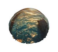 Stones Blue Sea Ocean Sunrise Mountain print Shower Cap for Women Double Layer Elastic Bath Cap for Home Spa Hotel and Hair Salon