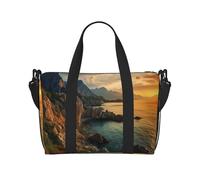 Stones Blue Sea Ocean Sunrise Mountain Print Tote Crossbody Travel Bag with Zip Casual Handbag for Weekend Trips and Gym Shopping