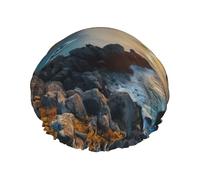 Stones Blue Sea Ocean Sunrise Mountain Shower Caps Women Reusable Large Shower Cap Men Quickdry Care Hair Long Short Kids Bath