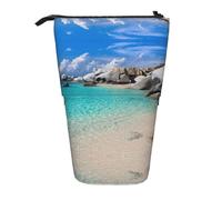 Stones Blue Sea Ocean Sunrise Mountain Standing Telescopic Pencil Bag Oxford Cloth Bag Portable for Boys Girls Teens Students Office