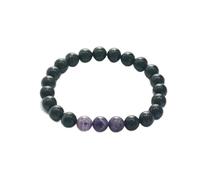 Stones Bracelet Black Beads Stretchy Authetic Crystal Jewelry Spiritual Healing Crystal Chakra Balance (Dream Amethyst-Shungite)(Dream Amethyst-Shungite)