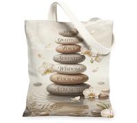 Stones Canvas Tote Bag for Women, Zen Natural Orchids Leaves None Neutral Washable Reusable Small Tote Bags Ideas for Family Friends Colleagues Reading Loves 13x15 Inch