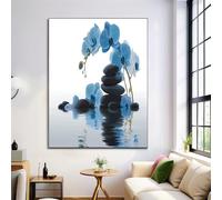 Stones Orchids Prints On Canvas Pictures, Canvas Poster Wall Art Home Decor Blue Print Painting, Zen Patterns 60x90cm No Frame, Bedroom Office Decorations