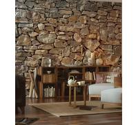 Stones Photo wallpaper Stone wall Premium 368x248cm non-woven orange grey