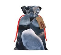 Stones Under Ice Printed Christmas Drawstring Bags Reusable Xmas Bag for Party Xmas Gift Wrapping, Red Ribbon, M