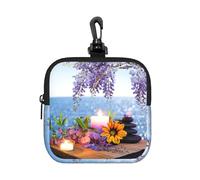 Stones with Candles Flower Square Zipper Pouch with All-Over Print,Waterproof Rubber-Fabric, Lightweight Durable Small Organizer Bag for Coins, Cards, Keys