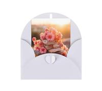 Stones with Pink Carnation Print Adorable Blank Cards& Envelopes,Unique Designs Perfect for Festivals, Invitations