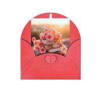 Stones with Pink Carnation Print Adorable Blank Cards& Envelopes,Unique Designs Perfect for Festivals, Invitations