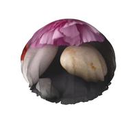 Stones with Pink Carnation Print Shower Cap for Women Men, Reusable Double-Layer Fabric Bathing Cap Girls Hair Caps, 29 CM