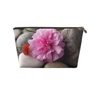 Stones with Pink Carnation Prints PVC Leather Travel Toiletry Bag with Gold Zippers, Waterproof Cosmetic Organiser for Makeup, Toiletries & Essentials