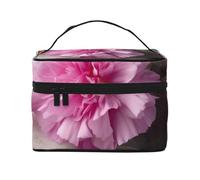 Stones with Pink Carnation Prints Travel Makeup Bag Flip Portable Toiletry Bag with Handle for Women's Travel and Daily Use