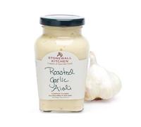 Stonewall Kitchen Roasted Garlic Aioli, creamy garlic sauce with roasted garlic, versatile gourmet condiment for sandwiches, burgers, seafood, vegetables and appetisers