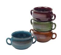 Stoneware 24oz Reactive Glaze Soup Crocks Set of 4: Perfect for soups, stews, and casseroles. Unique reactive glaze, oven-safe, microwave- and dishwasher-friendly with easy-grip handles for serving.
