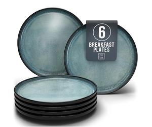 Stoneware Breakfast Plate for 6 People, Ibiza Test Winner, Dreamlike Mediterranean Stoneware Dessert Plate Set, Small Plates, Salad Plates, Pure Living in Petrol
