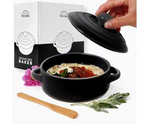 Stoneware Brie Cheese Baking Dish and Warmer with Lid - Oven Safe - Great for Charcuterie Board and Grazing Table Accessories - Perfect for Camembert, Baked Brie, Fondue, Dip - Oven Safe Ceramic Crock