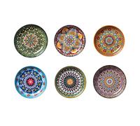 Stoneware Ceramic Pasta Bowls Set of 6 Deep Plates - 8 Inch Shallow Dinnerware, Premium Mandala Boho Salad Soup Rice Bowls, Colorful Decorative Ceramic Serving, Microwave Dishwasher Oven Safe Rimmed