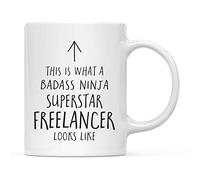 Stoneware Coffee Mug Tea This is What A Badass Ninja Superstar Freelancer Looks Like Humous Mug Stylish Ceramic Drinkware for Hot Brew Anniversary Restaurant