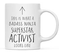 Stoneware Coffee Mug This is What A Badass Ninja Superstar Activist Looks Like Fun Humous Mug Design Hot Drink Cup for Friends Everyday Cafes