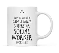 Stoneware Coffee Mug This is What A Badass Ninja Superstar Social Worker Looks Like Humous Ceramic Coffee Mug Durable Cup for Festive Women Anniversary