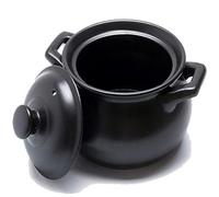 Stoneware Cooking Pot Tureen Soup | Casserole Dish with Lid | Healthy Hot Pot | Double Handled Ceramic | Black Stoneware | Kitchen Stone Bowl