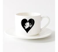 Stoneware Cups for Coffee, Tea, Hearts Angel Cupid Romantic （6oz/175ml） Perfect for Kitchens, Restaurants & Cafes, Great Gift Idea，Sets Tea Cup with Saucers (White)